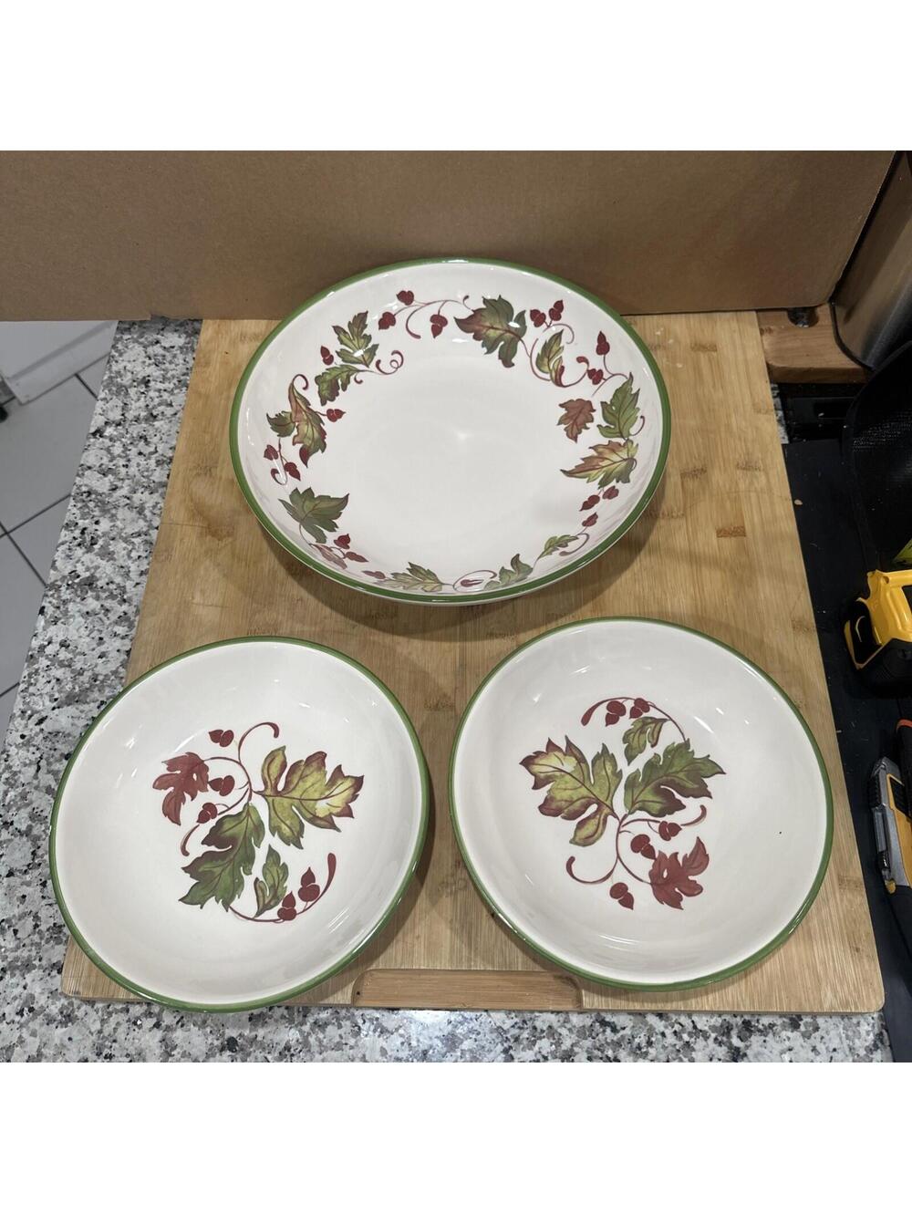 VTG 3 Harry & David Fall Soup Serving Bowls Acorns Leaves Ceramic Thanksgiving *